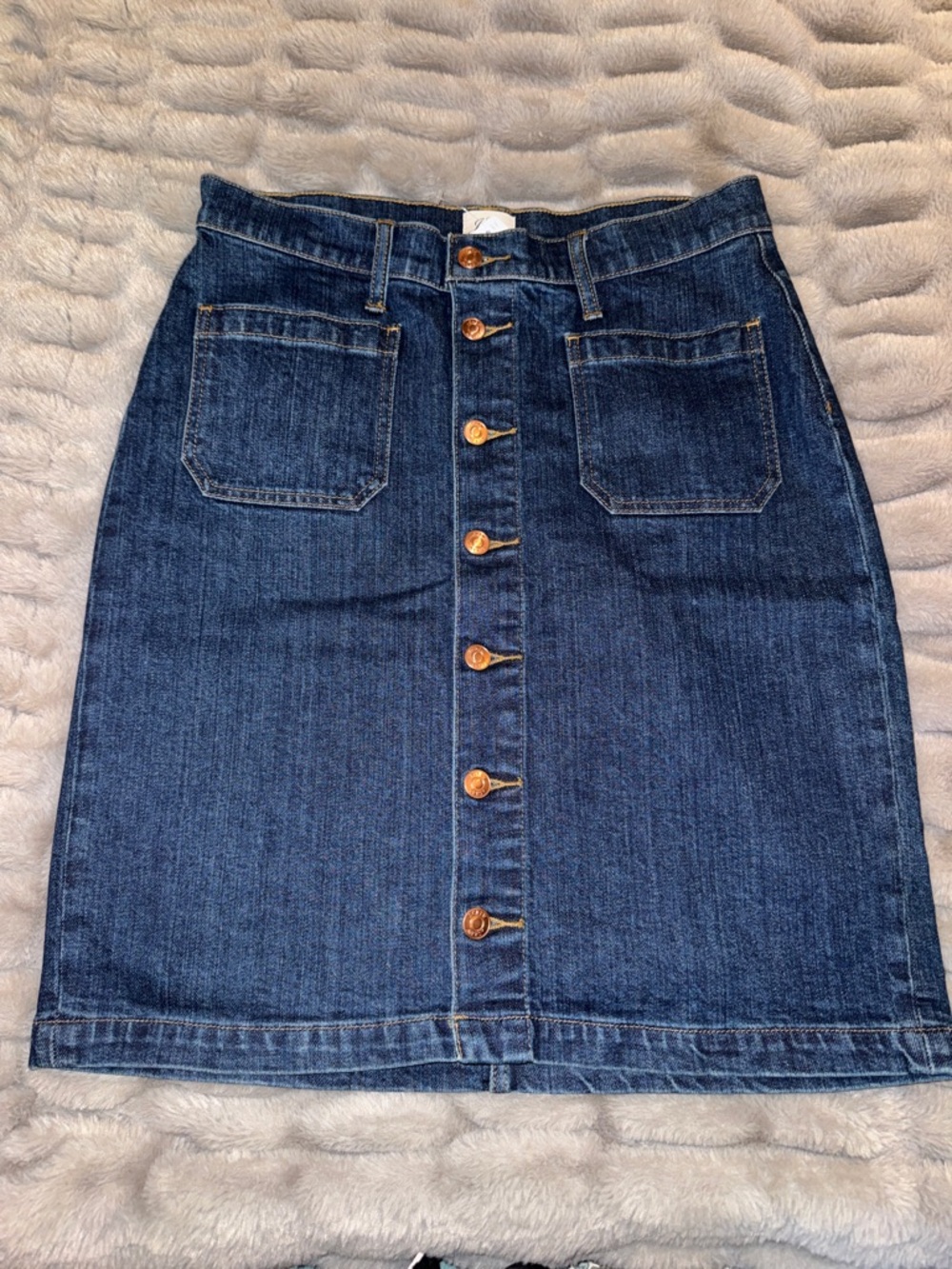 J. Crew High-Rise Dark Blue Denim Pencil Skirt with Front Buttons
